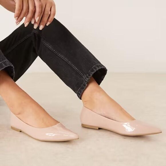 NEW ASOS DESIGN Preppy Patent Blush Pink Nude Lucky Pointed Ballet Flats US 5 - Picture 7 of 7